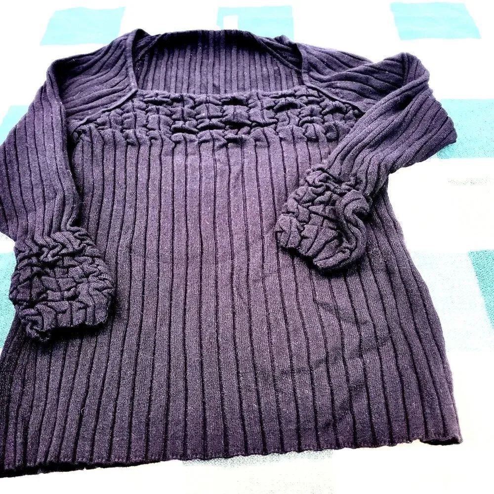 Caslon S Longsleeve Waffles Knitted Black Women's Top